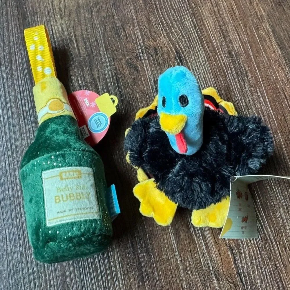Bark Box Dog Toys: Turkey Tim & Belly Rubbly Bubbly M Squeak Crinkle Holiday NWT